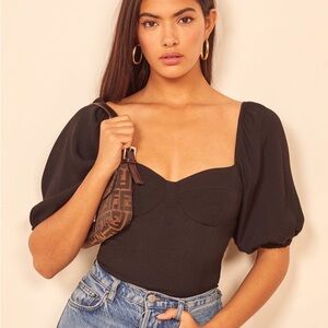 Reformation Black Puff Sleeve Top